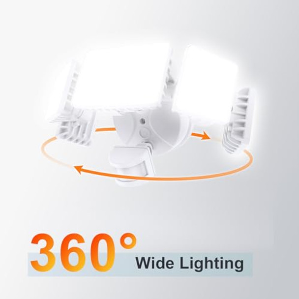 Onforu 5 Heads 55W Led Security Lights Motion Sensor Outdoor 360° Wide Angle Wide Illumination 5000Lm Flood Light 6500K Ip65 Waterproof Hardwired Wall Light For Garage Yard Porch Entryway