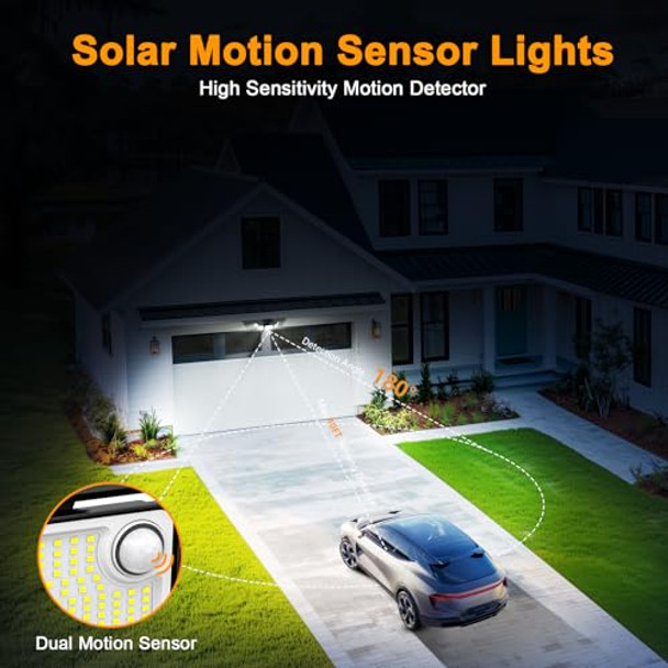 Onforu 6000Lm Solar Lights Outdoor 5 Heads Solar Security Lights With Remote Control Ip65 Waterproof Motion Sensor Lights 3 Modes Flood Lights For Wall Porch Yard Outside 2 Pack