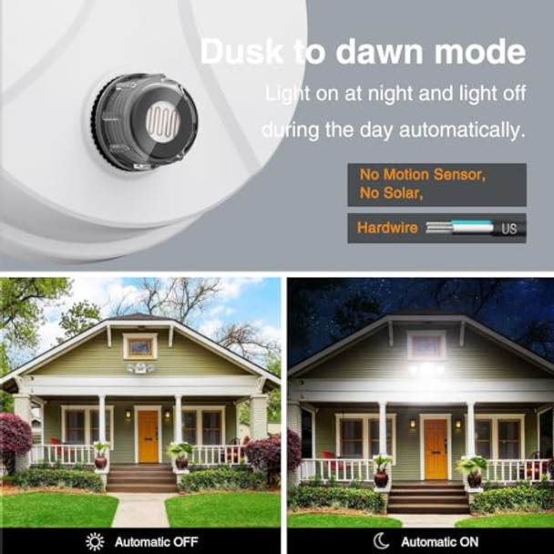 Onforu 55W Led Dusk To Dawn Outdoor Lighting 2 Packs 6000Lm Exterior Flood Lights Ip65 Waterproof Outdoor 3 Adjustable Heads Photocell Black Lights Fixture 6500K Daylight White Floodlights