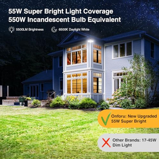 Onforu 55W Led Dusk To Dawn Outdoor Lighting 2 Packs 6000Lm Exterior Flood Lights Ip65 Waterproof Outdoor 3 Adjustable Heads Photocell Black Lights Fixture 6500K Daylight White Floodlights