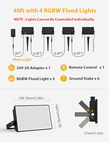 Onforu Rgbw Flood Lights Outdoor Remote Control Color Changing Led Landscape Lights Ip65 Waterproof Uplights For Events Uplighting For Halloween Christmas Garden Yard Party Wired 6 Pack 60W