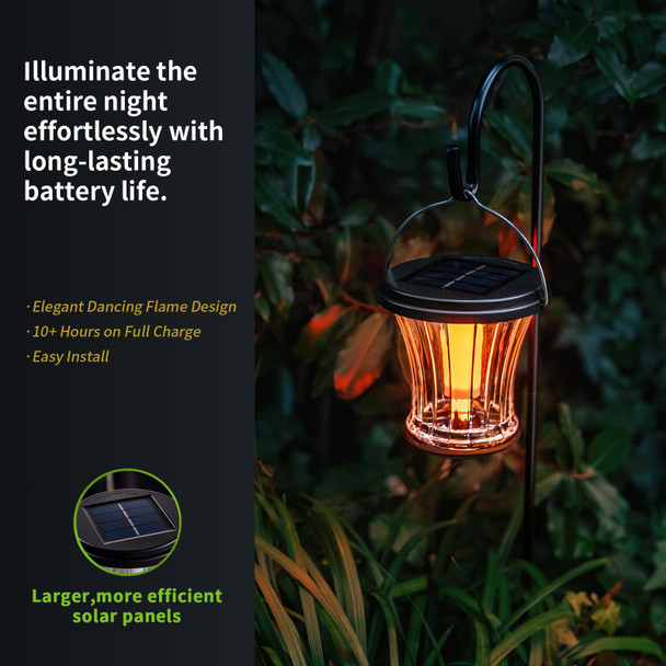 Opoira Glass Solar Lantern Outdoor Lights Waterproof Flickering Flame Solar Lights With Modular Design Auto On/Off Decorative Hanging Lanterns For Patio Garden Pathway Camping Deck Yard (4 Pack)