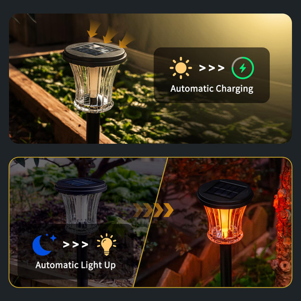 Opoira Glass Solar Torch Lights Outdoor Waterproof Flickering Flame Tiki Torches With Modular Design Auto On/Off Led Solar Lights For Garden Patio Yard Lawn Pathway Walkway Decorations (3 Pack)