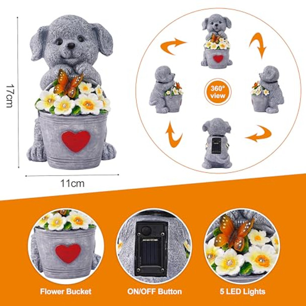 Otavilem Otavilem Solar Garden Decor Dog Statueoutdoor Dog Figurines With Bucket For Patio Balcony Backyardlawn Ornaments And Yard Decorations - Unique S For Women Momgrandma