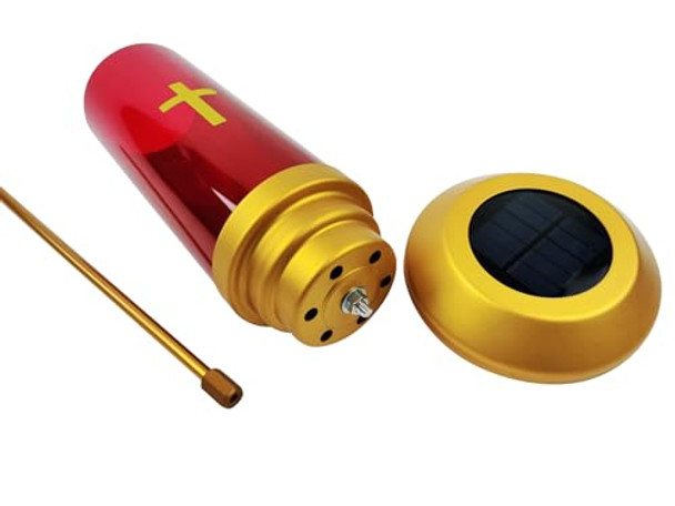 Ourmemo Solar Lights For Cemetery Graves - Solar Powered Memorial Light With Red Globe - Shatter-Resistant & Waterproof - Automatic Dusk To Dawn Led - Grave Decorationsred Glow For Remembrance