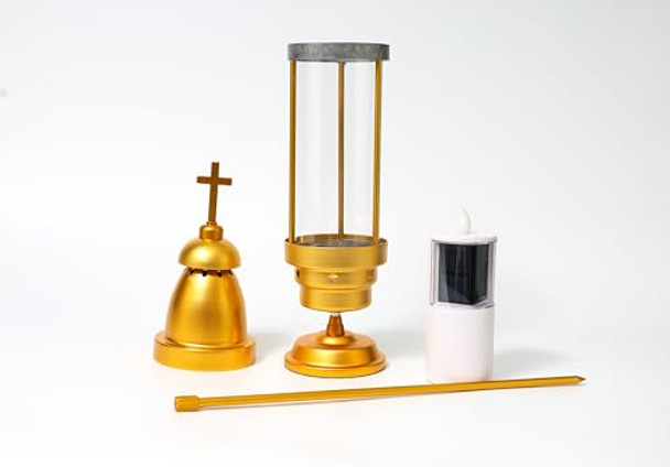 Ourmemo Cemetery Solar Lights For Graveincludes 2.5" X6.5'' Grave Candles4" X34''Cemetery Memorial Light Candle Holderstandard Spike And Baseperfect Addition To Headstone(Latin Cross Dome)