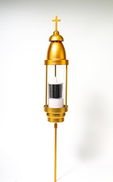 Ourmemo Cemetery Solar Lights For Graveincludes 2.5" X6.5'' Grave Candles4" X34''Cemetery Memorial Light Candle Holderstandard Spike And Baseperfect Addition To Headstone(Latin Cross Dome)