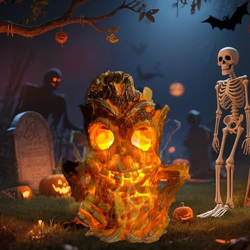 Outable Halloween Decorations Solar Light Outdoor Tiki Decor Halloween Solar Lanterns Tree Stump On Fire Flickering Flame Light Waterproof For Table Yard Garden Patio Pathway Holiday