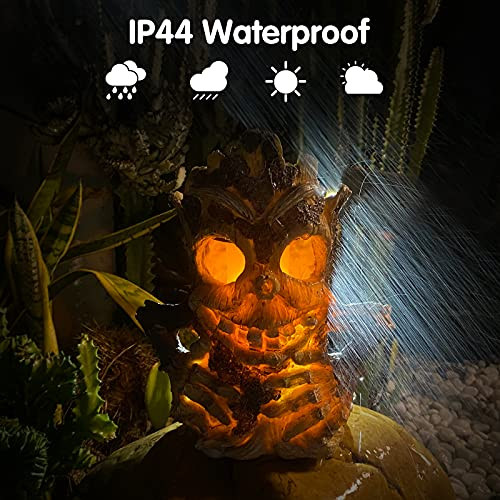 Outable Halloween Decorations Solar Light Outdoor Tiki Decor Halloween Solar Lanterns Tree Stump On Fire Flickering Flame Light Waterproof For Table Yard Garden Patio Pathway Holiday