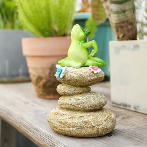 Ovewios Solar Garden Statues Outdoor Frog Decor Garden Sculptures Stones Solar Statue Novelty Yoga Frog Figurine Decoration For Patio Yard Porch Art Home Decor