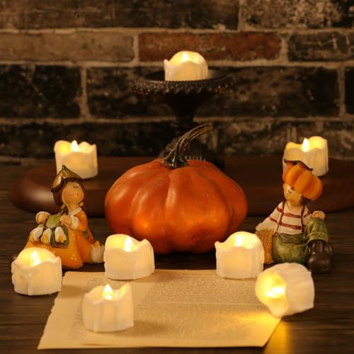 Owlbay 12 Pcs Battery Operated Timer Led Votive Candles Flickering Flameless Tea Lights For Halloween/Christmas Daily/Holiday Decor 6 Hours On And 18 Hours Off Cycling Every Day- Warm White