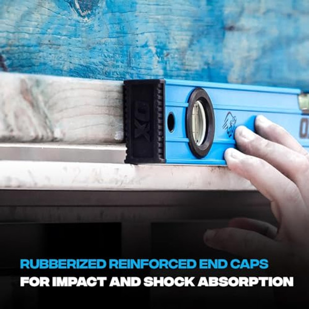 Ox Tools Ox-P503412 48-Inch Tuff Level With Shock Resistant End Caps – Single Solid Piece Box Level Body To Keep Mud Out & Reinforced Vials 4 Foot Level Contractor Grade Aluminum Box Level