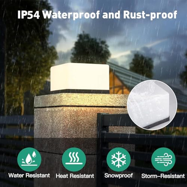 Pakedandun Outdoor Post Light Modern Fence Deck Post Lights Squre Column Pillar Lamp Outside 3000K Warm Led Lantern With Waterproof E26 Bulb For Flat Surface Patio Garden Decoration (High Voltage Wired10"X10")