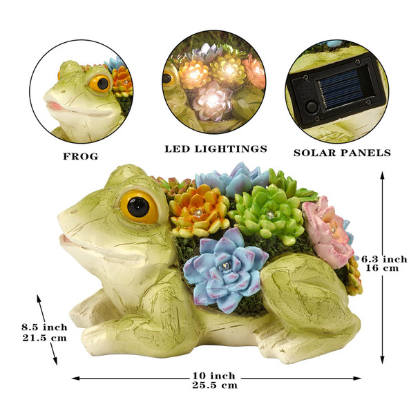 Pearlstar Garden Statues Frog Solar Statue Garden Decor Clearance Cute Resin Frog Figurines With 7 Led Solar Lights Lawn Decorations For Patio Yard S For Mom Grandma Housewarming
