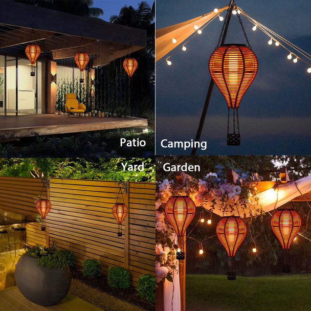 Pearlstar Outdoor Solar Lanterns Light Rattan Natural Lantern With Handle For Hanging Or Table Lamp For Patio Yard Garden Wedding Home Decoration Edison Bulb Auto On/Off(Style 1)