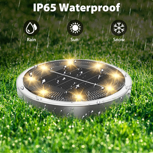 Peasur 12 Pack Solar Ground Lights Outdoor 8 Led Flat Solar Lights Outdoor Pathway Solar Disc Lights Waterproof For Yard Garden Walkway Landscape Lawn Driveway (Cool White)