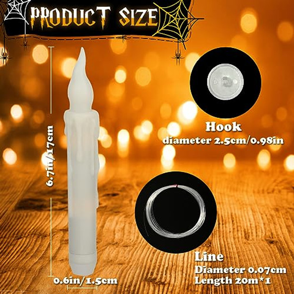 Plsfit Floating Candles With Magic Wand Remote Control 12 Pcs Flameless Candles Hanging Window Taper Candles Set Flickering Warm Light Floating Battery Operated Led Candle For Halloween Christmas Decor