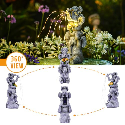 Pohabery Solar Garden Decor Elephant Statue Outdoor Luck Triple Elephant Decorations For Yard Porch Lawn Patio - Ideal S For Women Mom Grandma Senior Elder Or Birthdays 12"