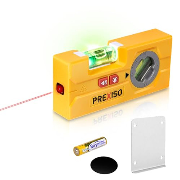 Prexiso 2-In-1 Line Laser Level - Mini Torpedo Level With Light 3-3/4 Inch Rotatable Magnetic Pocket Level & 30Ft Laser Line Leveler Tool For Hanging Picture Wall Marking Painting Home Renovation