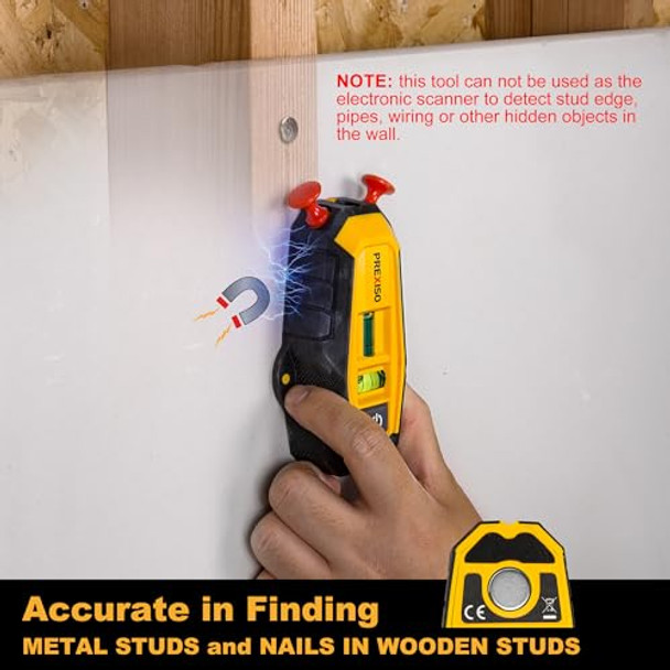 Prexiso 2-In-1 Line Laser Level With Magnetic Stud Finder Compact Wood & Metal Detector With Bubble Vials For Accurate Markings Multi Surface Wall Scanners Tool For Hanging Frames & Pictures