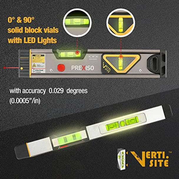 Prexiso 2-In-1 Laser Level 12 In Spirit Level With Light 100Ft Alignment Point & 30Ft Leveling Line Magnetic Laser Leveler Tool For Construction Picture Hanging Wall Writing Painting Home Renovation