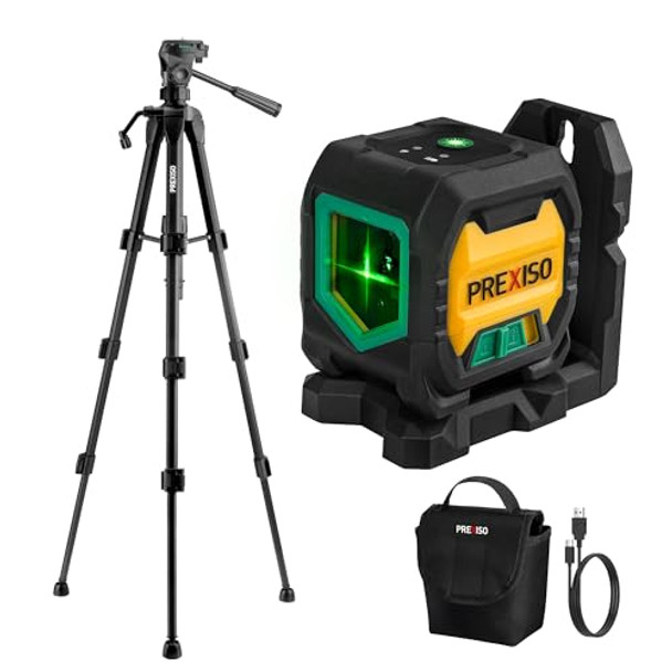 Prexiso Laser Level With 47 Inch Tripod Ip54 Rechargeable 65Ft Green Cross Line Laser Self Leveling Light Indicator 3 Brightness Mode Lazer Leveler Tool For Picture Hanging Tile Home Renovation