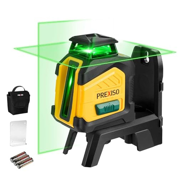 Prexiso 360° Laser Level With Tripod 100Ft Dual Power Self Leveling Cross Line Laser- Wide Angle Vertical Line For Construction Floor Tile Renovation With Magnetic Base Wall Panel Stand Carry Bag