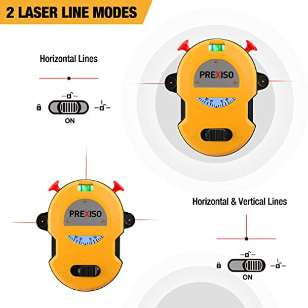 Prexiso Laser Measure Rechargeable 265Ft Green Beam Laser Measurement Tool & Prexiso Multi Surface Laser Level Led Light Vial 30Ft Horizontal And Vertical Line Laser