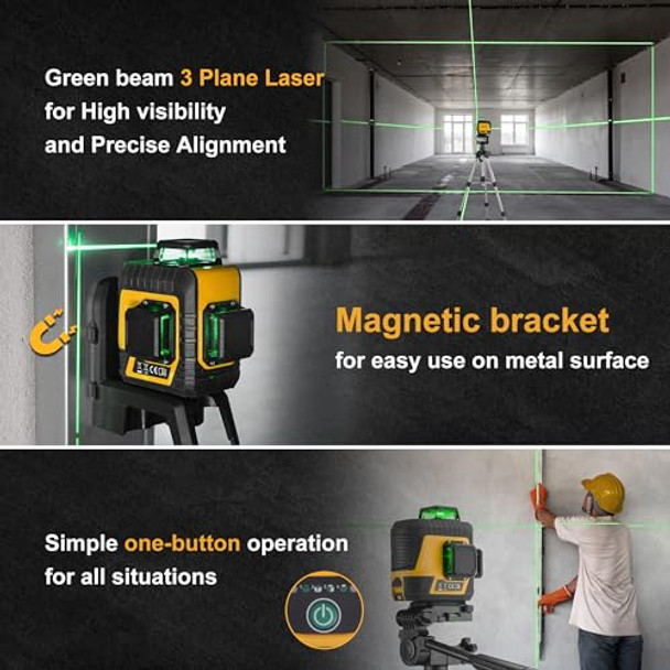 Prexiso 3 X 360° Laser Level With Tripod - Rechargeable 82Ft Cross Line Leveler Green Line Laser Level Self Leveling For Construction Tile Home Renovation With Magnetic Base Iron Plate Bag
