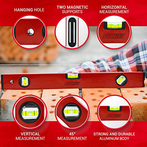 Promaker Promaker 18 Inch Level Magnetic Level With 180° 90° 45° Bubbles Shock Resistant Aluminum Body Level Tool With Overhead Viewing For Comfortable Read Pro-Nv030