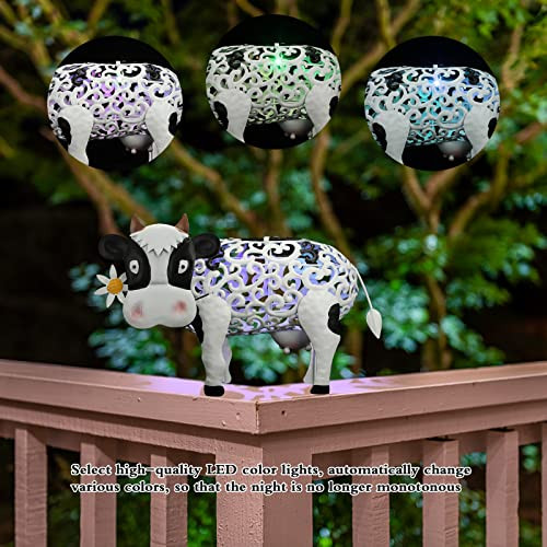 Prtecy Daisy Cow Garden Solar Light Outdoor Decor Color Changing Hollowed-Out Daisy Cow Garden Figurine Metal Decorative Cow Lamp For Outdoor Patio Yard Art Decoration