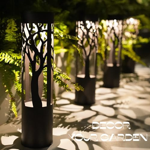 Pumpsun 4Pack Solar Pathway Lights Outdoor Landscape Lighting Dust To Dawn Solar Lights For Garden Decor Metal Path Lights Solar Powered For Yard Lawn Patio Walkway Warm Yellow
