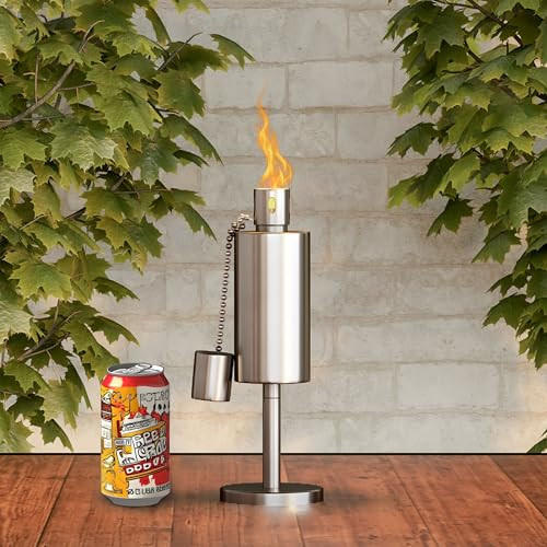 Pure Garden Table Top Torch Canister - 10.5In Tall Stainless Steel Refillable Citronella Torches Outdoor - Tabletop Torches For Outside Patio Or Deck - Oil Lamp Outdoor Lighting By Pure Garden