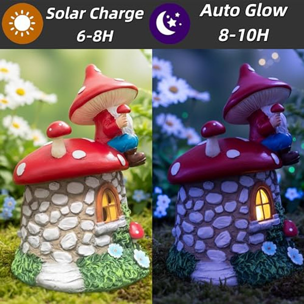 Qcf Christmas Garden Gnomes Solar Mushroom Lights Led Gnome Houses Statues Fairy Decor Outside Ornaments For Yard Patio Lawn Proch Birthday Holiday Magical S For Women Mom Grandma Kids
