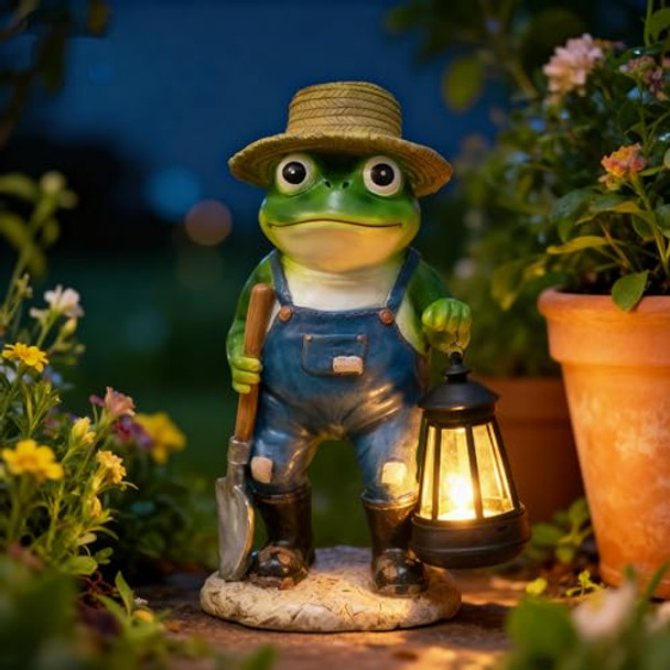 Qmypeace Solar Frog Garden Decor Statue  Idea Outdoor Light Decorations For Yard With Lantern Light Outdoor Decorations For Patio Mom