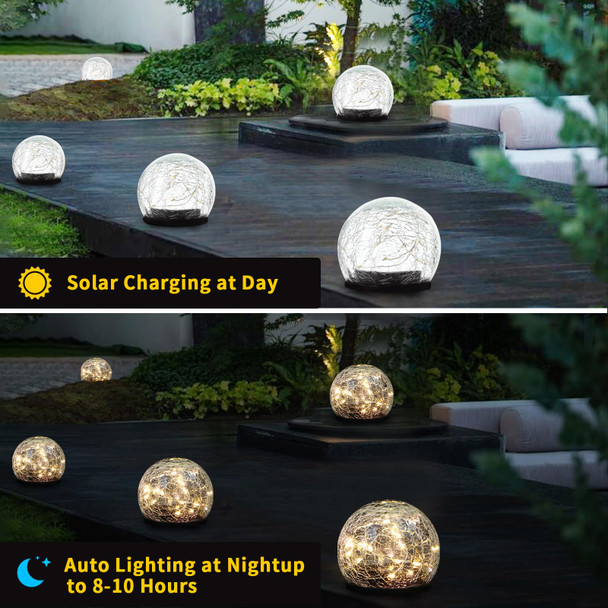 Qzzwbbtc Solar Garden Lights Cracked Glass Solar Globe Lights Waterproof Warm White Led Ball For Yard Pathway Patio Lawn Halloween Christmas Outside Decor (Warm Colors 2 Pack 5.91")