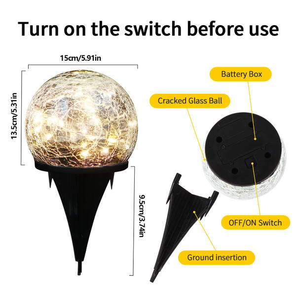 Qzzwbbtc Solar Garden Lights Cracked Glass Solar Globe Lights Waterproof Warm White Led Ball For Yard Pathway Patio Lawn Halloween Christmas Outside Decor (Warm Colors 2 Pack 5.91")