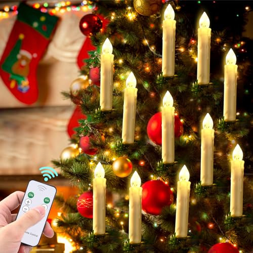 Racegt Racegt 20Pcs Flameless Candles With Remote Clip On Candle Lights For Christmas Tree With Timer Battery Operated Led Window Candles Warm White Short Taper Floating Candle For Holiday Home Decor