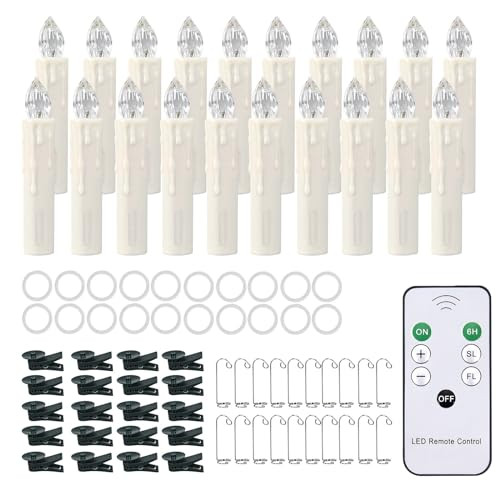 Racegt Racegt 20Pcs Flameless Candles With Remote Clip On Candle Lights For Christmas Tree With Timer Battery Operated Led Window Candles Warm White Short Taper Floating Candle For Holiday Home Decor