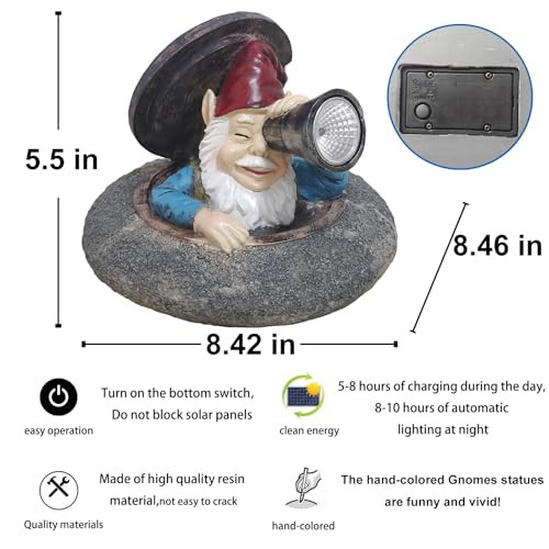 Ratuejia Garden Gnomes Statue ， Solar Garden Decor ， Dwarf Statue Hiding Under A Manhole Cover， Suitable For Yard Lawn Patio'S Outdoor Decor Gnomes Figurine Ideal For Holiday Giving