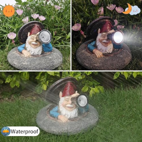 Ratuejia Garden Gnomes Statue ， Solar Garden Decor ， Dwarf Statue Hiding Under A Manhole Cover， Suitable For Yard Lawn Patio'S Outdoor Decor Gnomes Figurine Ideal For Holiday Giving