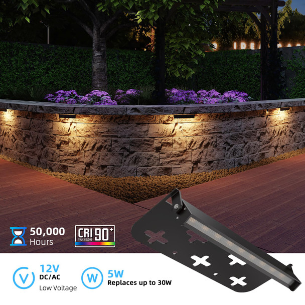 Raxjov 12 Pack 7 Inch Retaining Wall Lights 5W Led Hardscape Lighting 12V Ac/Dc Low Voltage Step Lights Outdoor 2700K Soft White Ip65 Waterproof Landscape Lighting For Patio Walls Stairs Etl