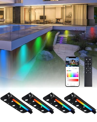 Raxjov 8 Pack 7 Inch Rgbcw Retaining Wall Lights 5W Smart Led Hardscape Lighting With Remote Control 16 Million Colors 12V Ac/Dc Low Voltage Step Lights Outdoor Ip65 Waterproof Landscape Lighting