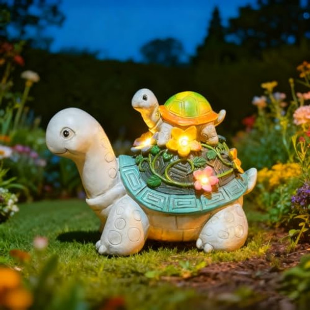 Ricecdcat Solar Garden Outdoor Statues Turtle With Succulent And 7 Led Lights Cute Outdoor Turtle Decor For Patio Balcony Yard Ornament Funny Tortoise Figurine Lights Lawn Art Present For Grandma Mum