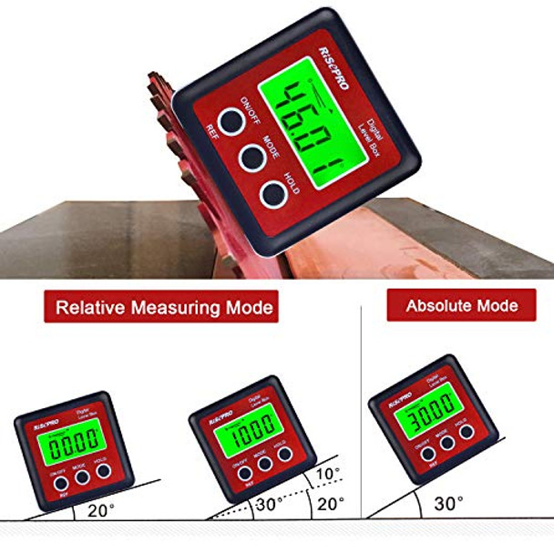 Risepro Digital Level Box Angle Gauge Protractor Inclinometer Bevel Box With Data Hold Magnet Base & Lcd Backlight Calculating For Carpentry Building Masonry Automobile