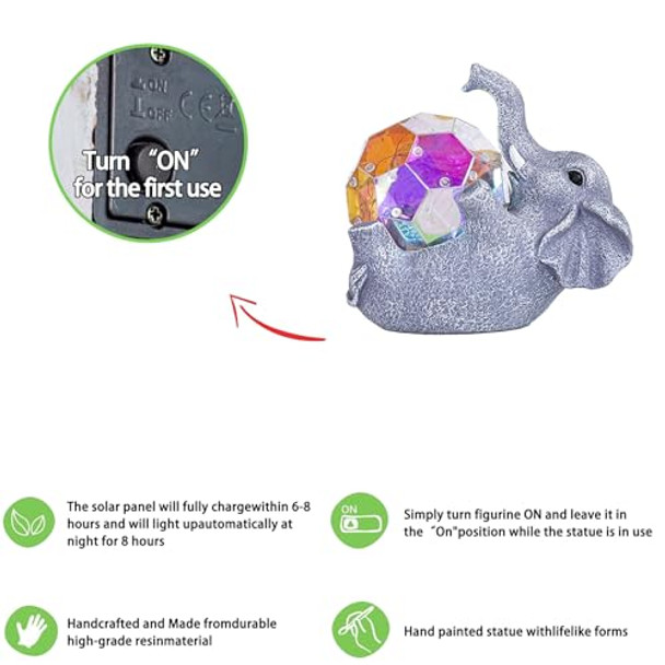 Rkgomdmu Solar-Powered Elephant Garden Statues For Women Mom & Grandma. Globe Light Elephant Figurine: Housewarming & Birthday . Decor For Backyard Patio Balcony Lawn & Pond