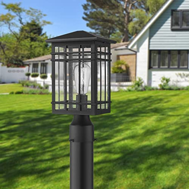 Rosient Outdoor Post Lights Fixture - Exterior Post Lantern With Seeded Glass In Black Finish - Pillar Light Ideal For Patio Pathway And Driveway - Outdoor Pole Lights For Porch Post Lighting Black