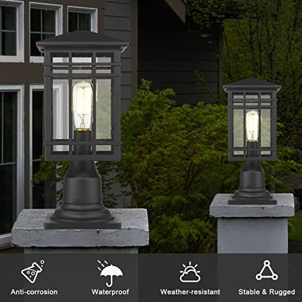 Rosient Outdoor Post Lights Fixture - Exterior Post Lantern With Seeded Glass In Black Finish - Pillar Light Ideal For Patio Pathway And Driveway - Outdoor Pole Lights For Porch Post Lighting Black
