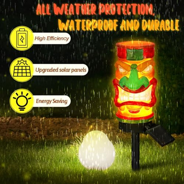 Rossesay 2 Pack Tiki Solar Light Decor For Christmas Garden Yard Waterproof Tiki Bar Statues Outdoor Hawaiian Luau Party Solar Torch Xmas Garden Patio Balcony Lawn Statue Ornament(Bright)
