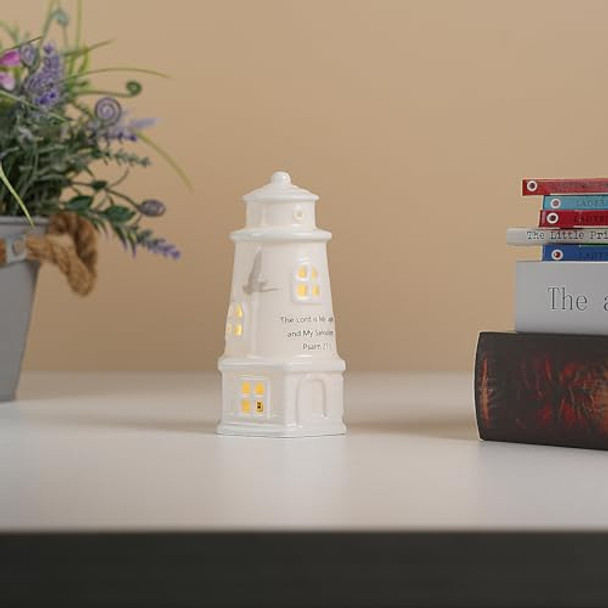 Rosycoud White Ceramic Lighthouse With Bible Verses - Psalm 27:1 Christian Light House Decor Statue Lamp Faith Based Baptism Encouragement Spiritual Religious S For Women